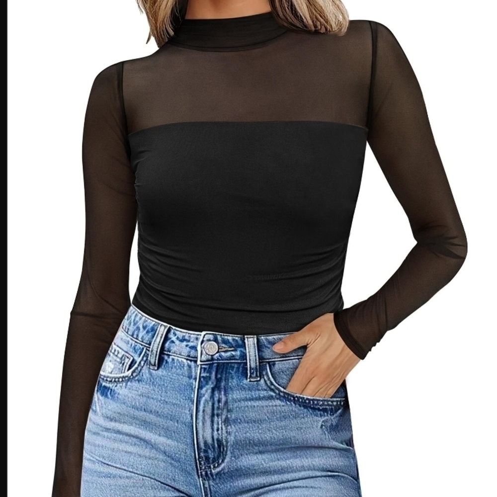 Elegant Black Sheer Long Sleeve Blouse